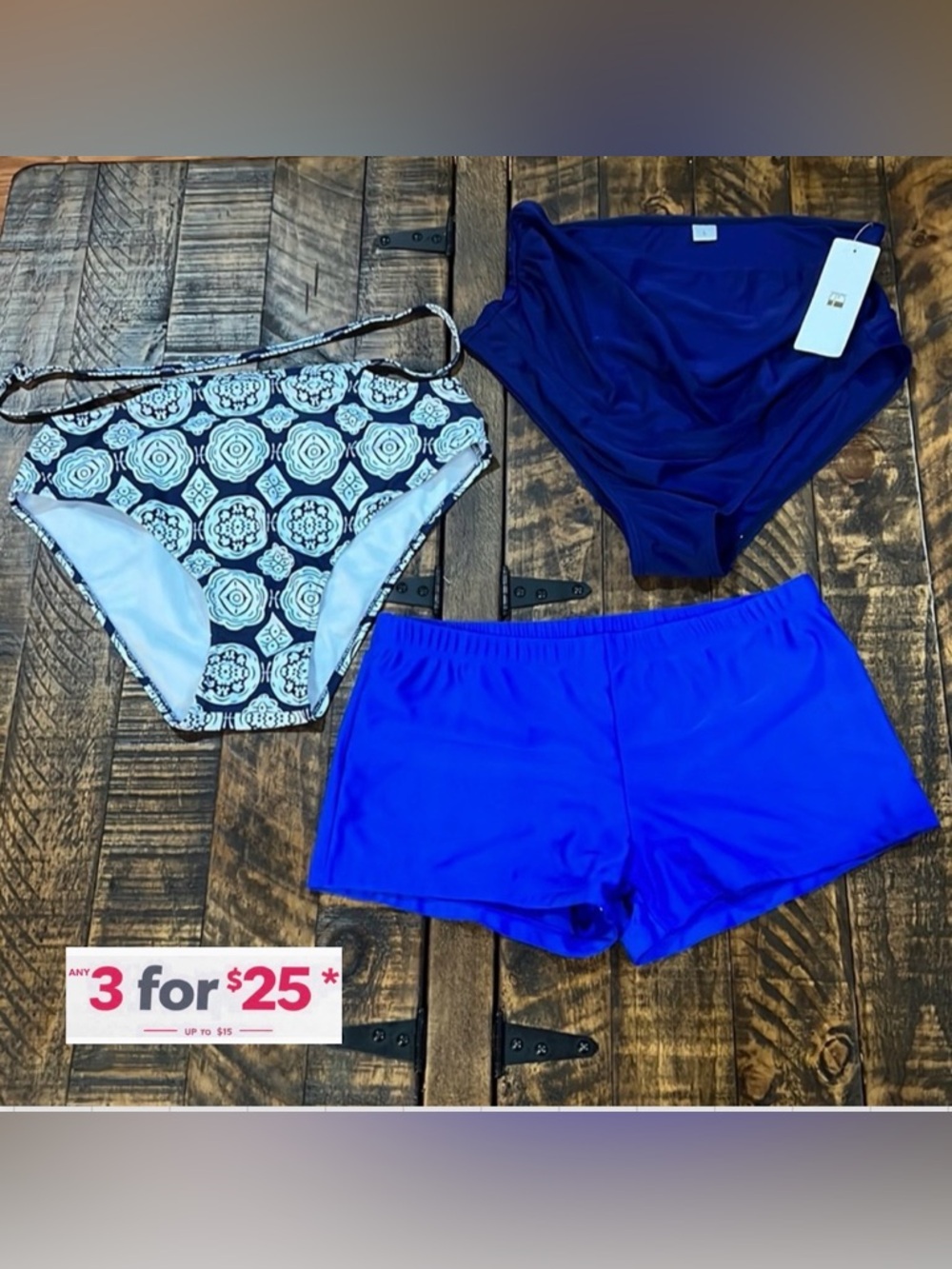 3 lot of Blue swim bottoms size large